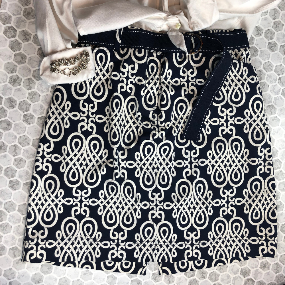Jones New York Navy/White Print Stretch Mini Skirt